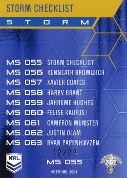 2022 NRL Elite - Mojo Sapphire #MS 055 Melbourne Storm Checklist Back